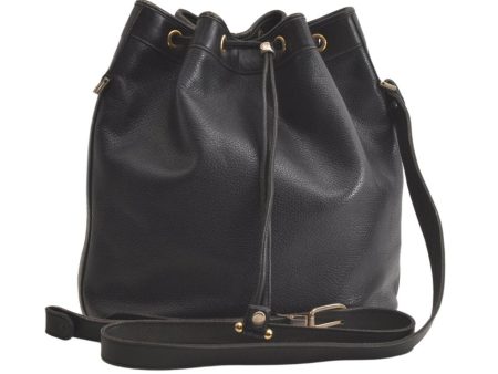 Authentic Christian Dior Shoulder Drawstring Bag Purse Leather Black Junk 5460K Online now