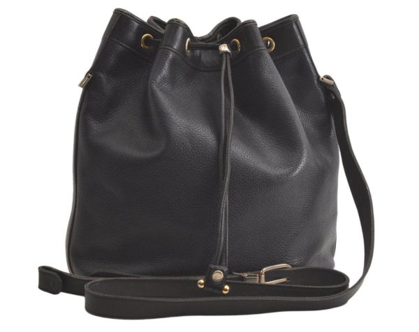 Authentic Christian Dior Shoulder Drawstring Bag Purse Leather Black Junk 5460K Online now