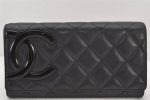 Authentic CHANEL Calf Skin Cambon Line CC Logo Bifold Long Wallet Black 6231K Online Sale