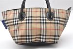 Authentic Burberrys BLUE LABEL Check Tote Hand Bag Nylon Leather Beige 5483K Fashion