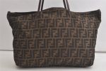 Authentic FENDI Vintage Zucca Shoulder Tote Bag Nylon Leather Brown Junk 5495K For Discount