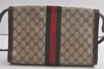 Authentic GUCCI Web Sherry Line Shoulder Cross Bag GG PVC Leather Brown 6230K Cheap