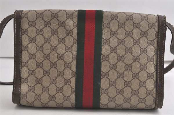 Authentic GUCCI Web Sherry Line Shoulder Cross Bag GG PVC Leather Brown 6230K Cheap