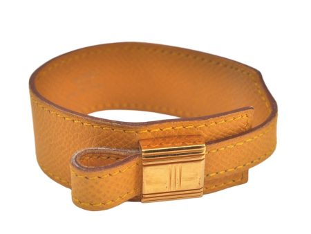 Authentic HERMES Artemis Bangle Bracelet Leather Gold Yellow 5645L Online