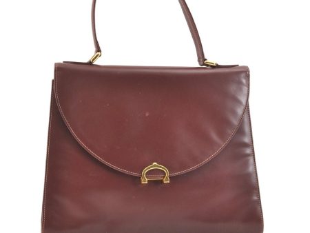 Authentic Cartier Must de Cartier Leather Shoulder Hand Bag Bordeaux Red 5375K Hot on Sale