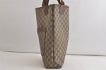 Authentic GUCCI Web Sherry Line Shoulder Tote Bag GG PVC Leather Brown 5407K Fashion