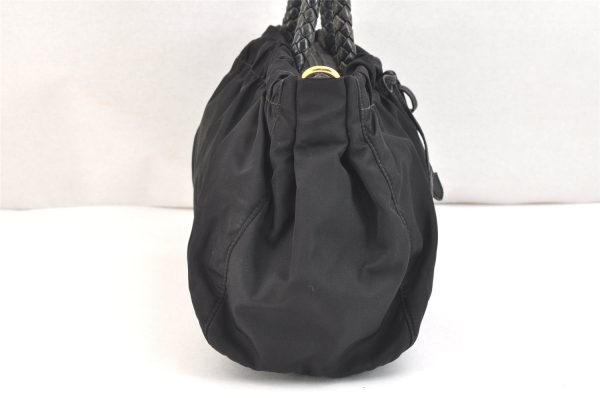 Authentic PRADA Tessuto Bow Ribbon Nylon Leather 2Way Hand Bag Black 5476K Hot on Sale