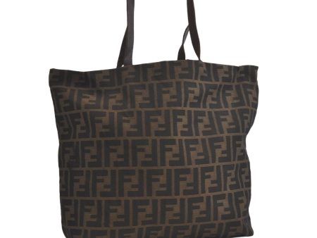 Authentic FENDI Vintage Zucca Shoulder Tote Bag Nylon Leather Brown 6245K on Sale