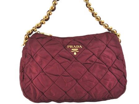 Auth PRADA Nylon Tessuto Leather Chain Shoulder Hand Bag Purse Bordeaux 5402K For Cheap