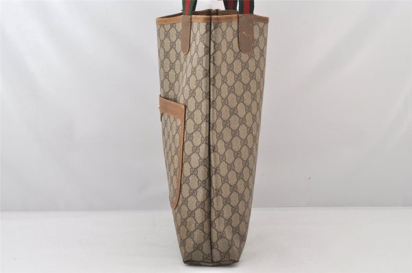 Authentic GUCCI Web Sherry Line Shoulder Tote Bag GG PVC Leather Brown 5780K on Sale