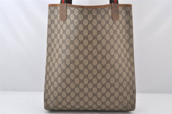 Authentic GUCCI Web Sherry Line Shoulder Tote Bag GG PVC Leather Brown 5780K on Sale