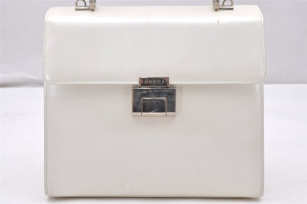 Authentic GUCCI Vintage 2Way Shoulder Hand Bag Purse Enamel White Junk 5398K For Discount