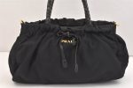 Authentic PRADA Tessuto Bow Ribbon Nylon Leather 2Way Hand Bag Black 5476K Hot on Sale