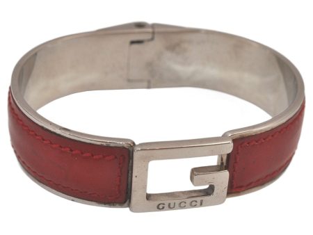 Authentic GUCCI Vintage Bangle Enamel Silver Red 5646L For Sale