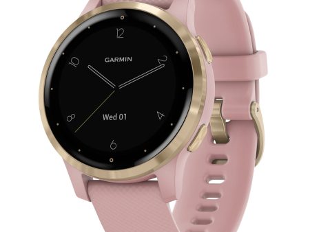 Garmin G1 010-02172-31 vivoactive 4S Light Gold Stainless Steel Bezel with Dust Rose Case and Silicone Band Women Watches Lexor Miami Fashion