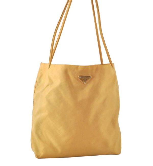 Authentic PRADA Vintage Nylon Tessuto Shoulder Tote Bag Yellow 6166K For Cheap