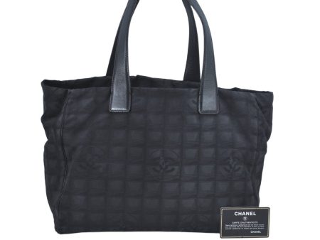 Authentic CHANEL New Travel Line Shoulder Tote Bag Black L0608 For Discount