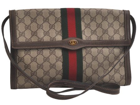 Authentic GUCCI Web Sherry Line Shoulder Cross Bag GG PVC Leather Brown 6230K Cheap