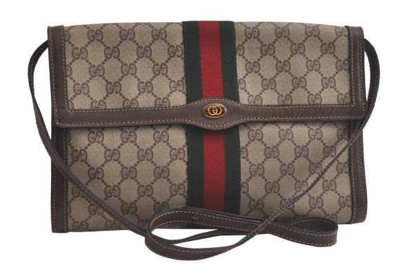 Authentic GUCCI Web Sherry Line Shoulder Cross Bag GG PVC Leather Brown 6230K Cheap