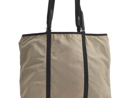 Authentic PRADA Vintage Nylon Tessuto Leather Shoulder Tote Bag Beige 6220K on Sale