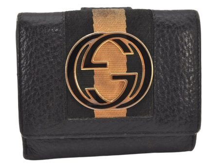 Auth GUCCI Sherry Line Interlocking G Bifold Wallet Leather 131865 Black 6250K Fashion