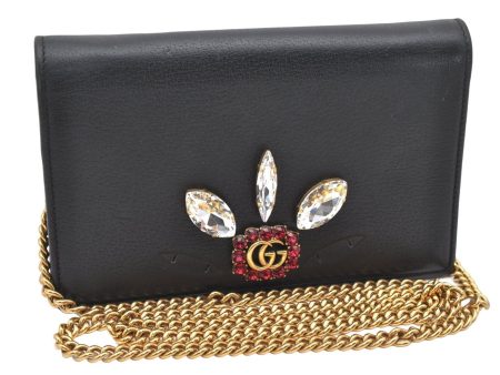 Authentic GUCCI GG Marmont Chain Shoulder Long Wallet Leather 499782 Black 5230K on Sale