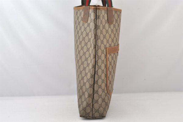 Authentic GUCCI Web Sherry Line Shoulder Tote Bag GG PVC Leather Brown 5780K on Sale