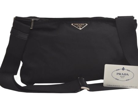 Auth PRADA VELA SPORT Nylon Tessuto Leather Shoulder Bag BT0174 Black Junk 6194K on Sale