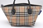 Authentic Burberrys BLUE LABEL Check Tote Hand Bag Nylon Leather Beige 5483K Fashion