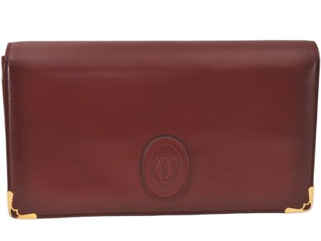 Authentic Cartier Must de Cartier Clutch Bag Leather Bordeaux Red Junk 5441K on Sale