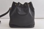 Authentic Christian Dior Shoulder Drawstring Bag Purse Leather Black Junk 5460K Online now