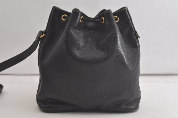 Authentic Christian Dior Shoulder Drawstring Bag Purse Leather Black Junk 5460K Online now