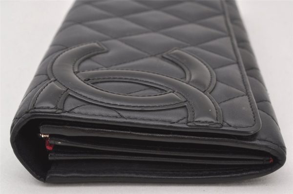 Authentic CHANEL Calf Skin Cambon Line CC Logo Bifold Long Wallet Black 6231K Online Sale