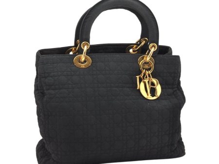 Authentic Christian Dior Lady Dior Cannage Nylon Hand Bag Black CD 6095K Online now