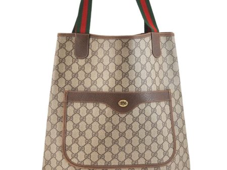 Authentic GUCCI Web Sherry Line Shoulder Tote Bag GG PVC Leather Brown 5414K Fashion