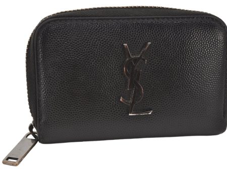 Authentic YVES SAINT LAURENT Vintage Coin Case Purse Leather Black 6251K Supply