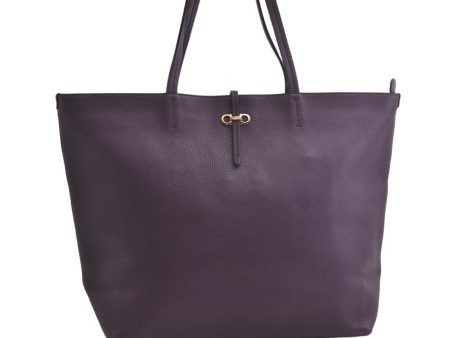 Authentic Salvatore Ferragamo Gancini Leather Shoulder Tote Bag Purple 6072K Cheap