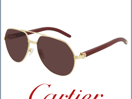 Cartier Sunglasses CT0272S 004 60 MAN METAL WOOD on Sale