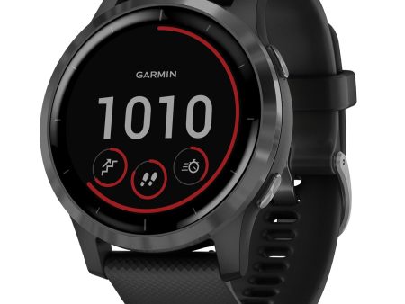 Garmin G1 010-02174-11 vivoactive 4 Slate Stainless Steel Bezel with Black Case and Silicone Band Unisex Watches Lexor Miami on Sale