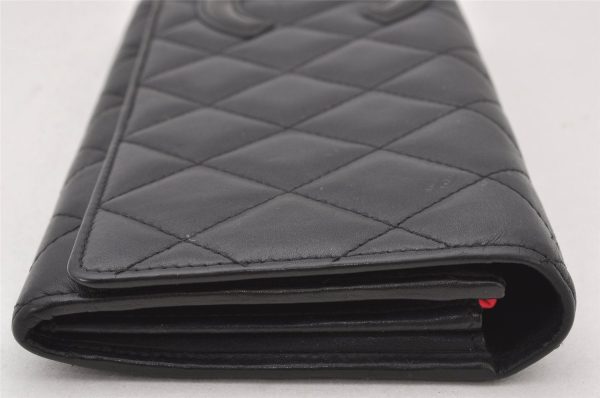 Authentic CHANEL Calf Skin Cambon Line CC Logo Bifold Long Wallet Black 6231K Online Sale