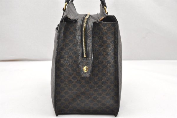 Authentic CELINE Macadam Blason Pattern Hand Tote Bag PVC Leather Black 5459K Online now