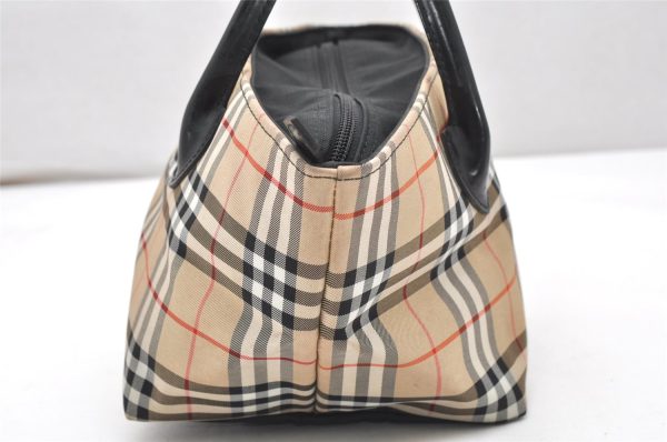 Authentic Burberrys BLUE LABEL Check Tote Hand Bag Nylon Leather Beige 5483K Fashion