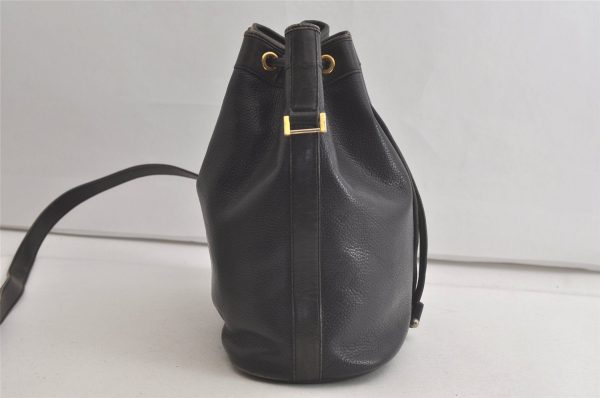 Authentic Christian Dior Shoulder Drawstring Bag Purse Leather Black Junk 5460K Online now