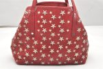 Authentic JIMMY CHOO Vintage Star Studs Leather Shoulder Tote Bag Red 5424K on Sale