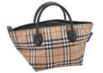 Authentic Burberrys BLUE LABEL Check Tote Hand Bag Nylon Leather Beige 5483K Fashion