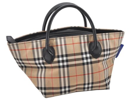 Authentic Burberrys BLUE LABEL Check Tote Hand Bag Nylon Leather Beige 5483K Fashion