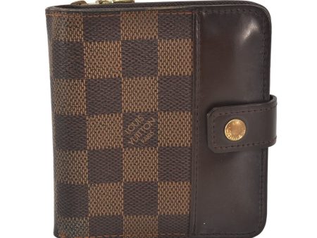 Authentic Louis Vuitton Damier Compact Zip Bifold Wallet Purse N61668 LV 6215K For Sale