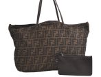 Authentic FENDI Vintage Zucca Shoulder Tote Bag Nylon Leather Brown Junk 5495K For Discount