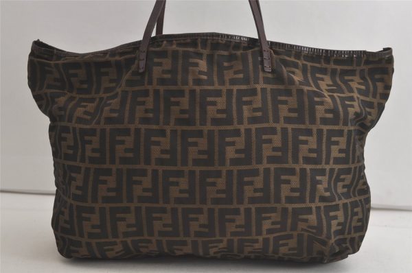 Authentic FENDI Vintage Zucca Shoulder Tote Bag Nylon Leather Brown Junk 5495K For Discount