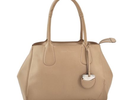 Authentic Salvatore Ferragamo Gancini Leather Shoulder Tote Bag Beige 5492K Discount